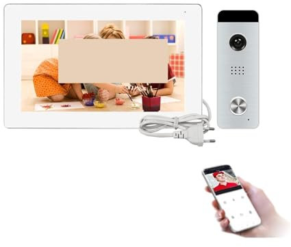 EDEDE Wireless Video Doorbell Camera, Tuya Smart Video Intercom System Built-in Power Supply Full Touch Screen Video Door Phone Super Wide-Angle Camera for Home Security(J-B6-P207W-M721WA-B)