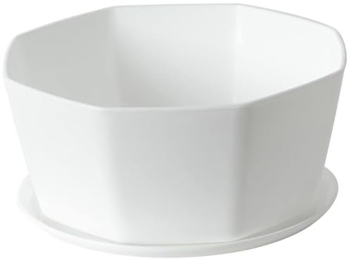 Succulent Planter Pots,Round Shallow Flower Pot with Drainage Hole,8 Plastic White Modern Design Pot Planter with Bamboo Tray for Indoor Plants