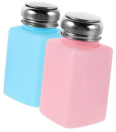 UKCOCO 2pcs 200ml Press Type Antistatic Alcohol Dispenser Pump Bottle Set Refillable Solvent Liquid Container in Blue and Pink for Industrial Applications