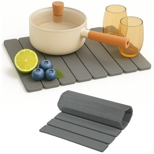 Stone Dish Drying Mat for Kitchen Counter,Foldable Stone Dish Drainer Mat, Non-Slip Reusable Diatomite Drying Pad for Home