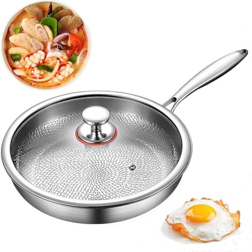 Titanium Hammered Pan Pro, Multifunctional Titanium Frying Pan, Suitable for Induction Cookers and Gas Hoods, Diameter 28Cm, Stainless Steel Handle, Uncoated Non-stick Pan, for Frying Eggs and Fish