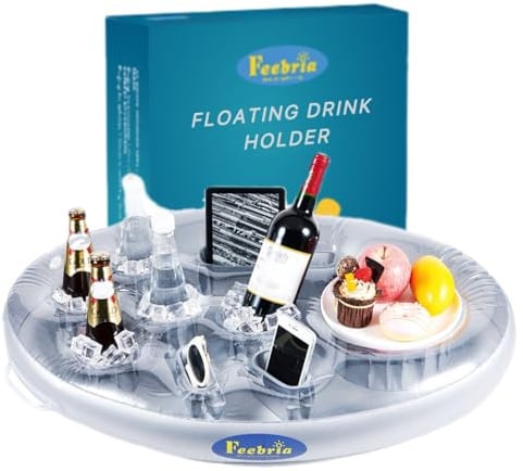 Inflatable Pool Drink Holder – Large Floating Bar for Drinks, Snacks & Phones – Stable, Durable, Quick to Inflate – For Pool, Hot Tub, Beach & Garden Parties