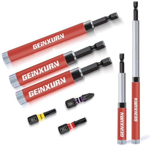 Geinxurn 5 PCS Drive Guide with Self Retracting Sleeve, Mixed Length 80 mm and 120 mm Magnetic Drill Bit Tip Holder for Prevent Screws Shaking When Driving with 25mm PZ2 T20 T25 Bits