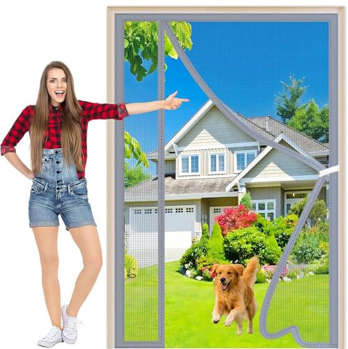 Moustiquaire Porte Fenêtre Magnétique 210x220cm Gris Moustiquaire de Rideau Porte Insect Ecran Baie Fermeture Aimantée Sans Perçage pour Porte d'Entrée Chambre Balcon