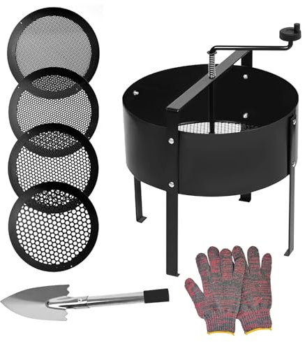 Garden Sieve, Rotary Soil Sieve with 4 Replaceable Mesh Ø 3/6/9/12 mm, Rotary Garden Soil Sifter Compost Sieve Earth Riddle Screener for Soil and Stones