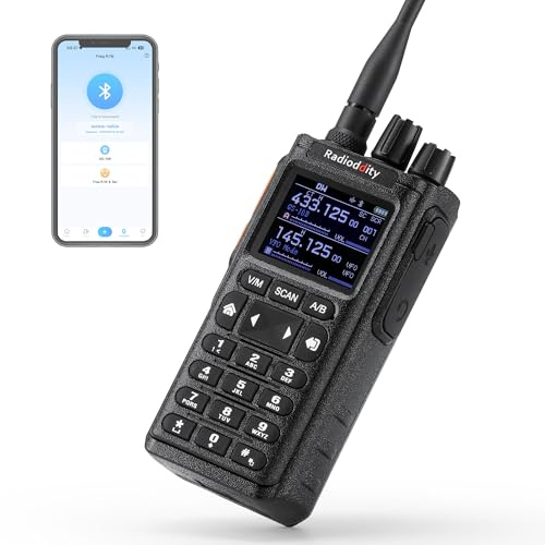 Radioddity GS-10B Radio Ham 10W Portatile, Radio Bidirezionale Lunga Portata con APP Programmabile, UHF/VHF/FM Aviazione, Dual PTT, Batteria 2500mAh & USB-C, Riduzione Rumore & Sincroniz. Canali