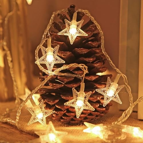 Hozaenwa Stern Lichterkette Mit Stecker - 20 LED Weihnachtssterne Lichterkette,Wasserdichte Beleuchtung Für Hochbett Weihnachtszimmer Wohnzimmer Baum