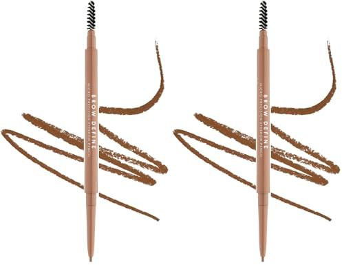 MUA Brow Define Micro Eyebrow Pencil with Brush, Light Brown (Pack of 2) | For Light Brunettes or Dark Blondes, Precision Angled Tip, Built-In Spoolie Brush, Vegan & Cruelty Free