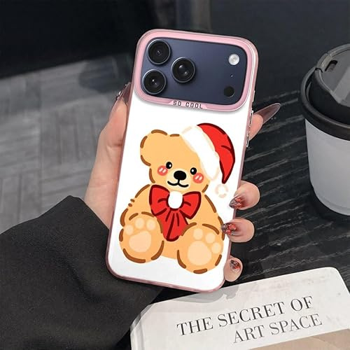 kingflower Phone Case with Christmas Teddy Bear Design, Pink Camera Lens Protection, Cute Holiday Theme (iPhone 13,Multicolor)