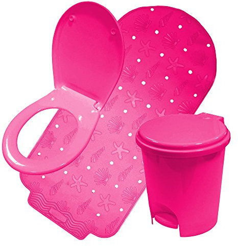Crazy Gadget® Bathroom Accessories Sets in Fushcia Pink, Heather and Pale Blue. (Bath Mat-Bin-Toilet Seat, Fuchsia Pink)