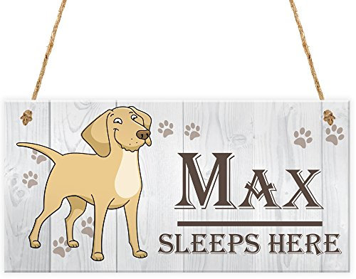 RED OCEAN Cute Pet Dog Sign Sleeps Here - Personalised Kennel Bed Hanging Sign