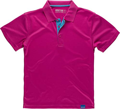 Work Team Polo Técnico de Manga Corta, Combinado con Colores Flúor. Hombre Rosa Fucsia XXX-Large Regular