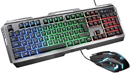 Trust Gaming GXT 845 Tural Kit Tastiera e Mouse USB, QWERTY Italiano, Illuminazione LED, Anti-Ghosting, 12 Tasti Multimediali, 6 Pulsanti, per PC, Computer, Laptop, Giochi