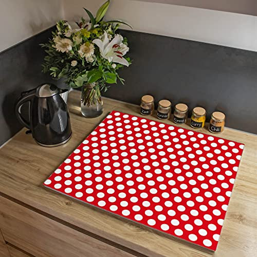 banjado® Herdabdeckplatte Glas 1-teilig 60x52 cm/Schneidebrett Herdabdeckung mit Motiv Punkte Rot/Herdabdeckplatten Ceranfeld 1teilig / Schneidebrett Glas individuell einsetzbar
