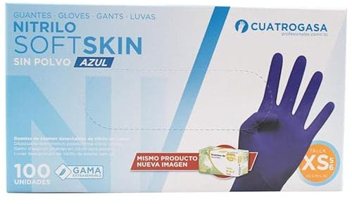 Cuatrogasa Guantes de Nitrilo Sin polvo soft Skin talla XS 5-6