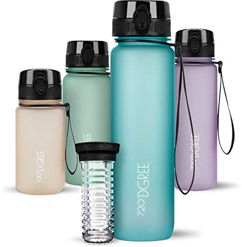 720°DGREE Trinkflasche 1l “uberBottle“ softTouch +Früchtebehälter - BPA-Frei - Schlanke Wasserflasche für Sport, Fitness, Fahrrad, Uni, Outdoor - Tritan Sportflasche Leicht, Stoßfest, Wiederverwendbar