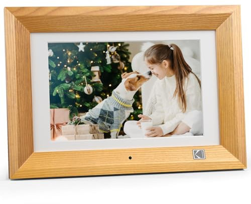 KODAK Digitaler Bilderrahmen 10 Zoll mit Fernbedienung, Hölz Elektronischer Fotorahmen No WLAN, 8 GB Speicher, 1280x800 IPS, Unterstützung Bild, Video, Musik, USB, SD Karte und Automatisch Drehende