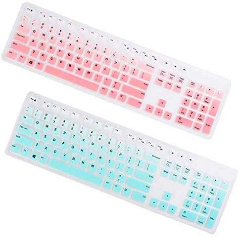 Hemobllo 2 PCS Silicone Keyboard Cover Waterproof Laptop Keyboard Cover Skin Dust-proof Keyboard Protector Compatible for Dell KB216P/KB216T/WK636(Gradient Pink Gradient Mint)