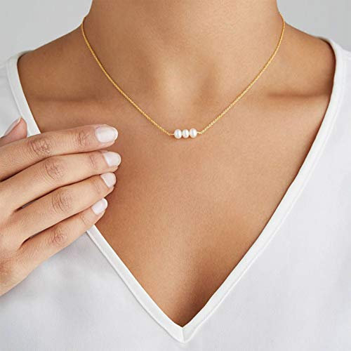 Yienate Modische Perlen-Halskette, einfacher Anhänger mit drei Perlen, Schmuckzubehör für Damen und Mädchen, Metall Silber, Perle