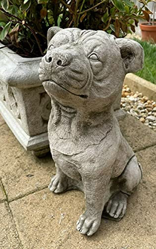 Statua di pietra del Bull Terrier dello Staffordshire | animale cucciolo di cane ornamento da giardino all'aperto