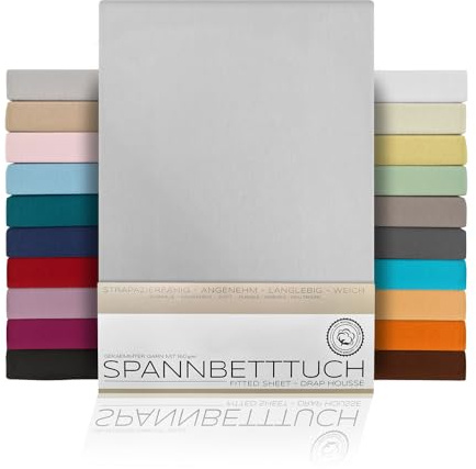 Beautex Spannbettlaken Jersey Baumwolle Topper 100x200x15 cm Hellgrau | atmungsaktiv, hautfreundlich, rundum elastisch, perfekte Passform, formstabil, 160 g/m², pflegeleicht, viele Farben