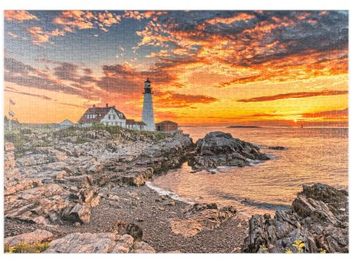Portland Lighthouse At Sunrise In New England, Maine, USA - Premium 1000 pieces Puzzle - MyPuzzle special collection from Puzzle Galaxy