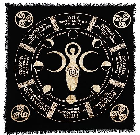 Indian Consigners Mondphasen, Göttin, Dreifachmond-Altartuch, Himmelstuch, Tarotdeck, quadratisch, Wandbehang, Tischdecke, heiliger Ort, Mond, Gesichter, Neumond bis Vollmondzyklus