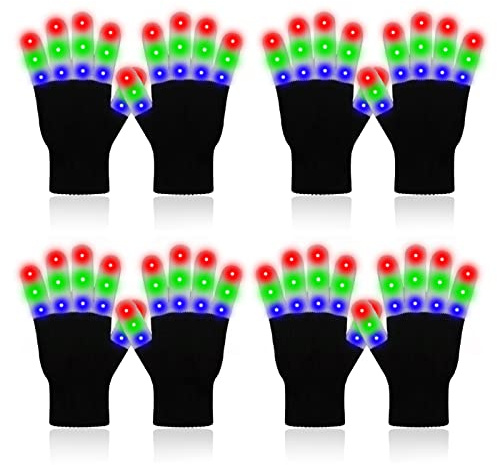 ONEREED 4 Pairs LED Light Up Gloves for Adults Christmas Halloween Costumes