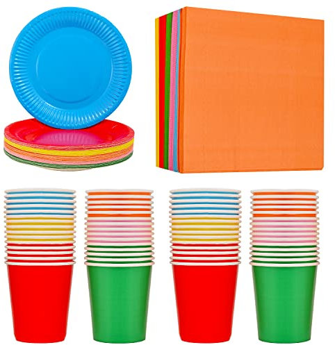 90 Pieces Rainbow Party Supplies Rainbow Cocktail Luncheon Beverage Serviette 2 Ply Party Multicolor Napkins Disposable Paper Cups Plates for DIY Birthday Holiday Party