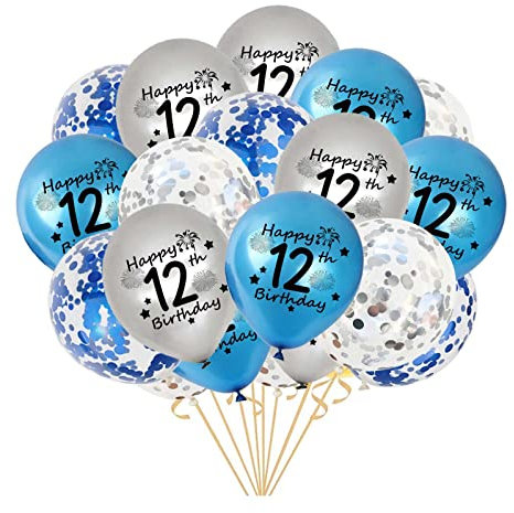 12. Geburtstag Luftballons, 20 Stück Blau Silber Happy 12. Geburtstag Latex Konfetti Ballon Bänder zum Jungen Offizielle Preteen 12 Jahre Geburtstag Deko Jungen(12.)