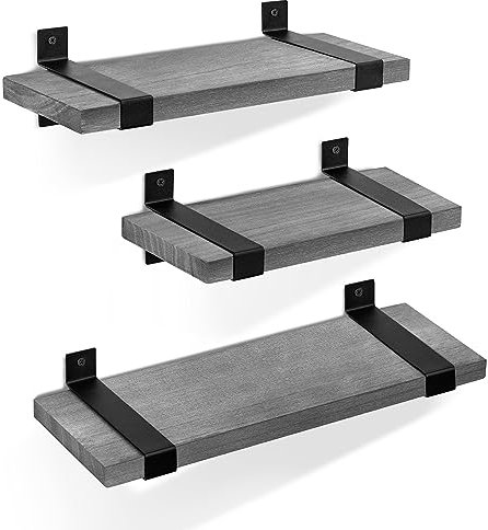 LAVIEVERT 3er Set Schwebende Regale Wandmontiert, Rustikale Holz Wandregale für Schlafzimmer, Wohnzimmer, Bad, Küche, Büro (Grau)