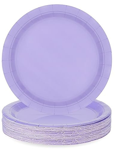 PARTY GO 50 Pcs 9 Paper Plates for Dinner and Dessert, Disposable Plates Party Supplies Pack for Graduation Holiday Wedding Birthday Party Baby Shower Decorations, Purple