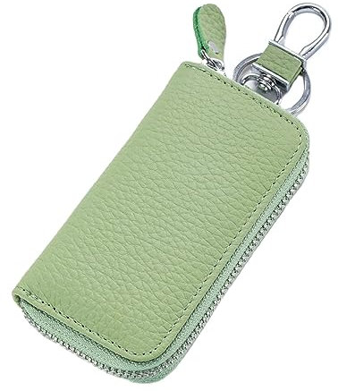 Yizelli Portafoglio Portachiavi in Pelle Unisex con Gancio in Metallo Custodia Portatile Universale Porta Chiavi con Cerniera per Uso Domestico (Verde Erba)
