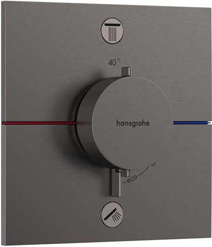 hansgrohe ShowerSelect Comfort E, termostato empotrado con combinación de seguridad, botón de seguridad (SafetyStop) 40°C, termostato rectangular para ducha/bañera, 2 funciones, cromo negro cepillado