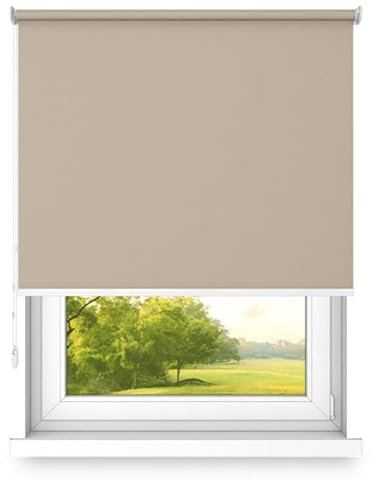 time4blinds Stores à enroulement Store occultant Store à enroulement à Suspension Libre Montage Mural ou au Plafond Protection UV Propriétés thermiques200x200 cm Brun Sable - Droit