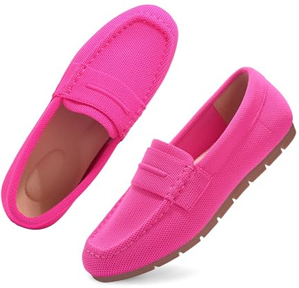 Vespiero Loafers for Women Comfortable Slip on Work Flats Shoes Womens Dressy Casual Walking Shoes Hot Pink Knit Fabric Size 9