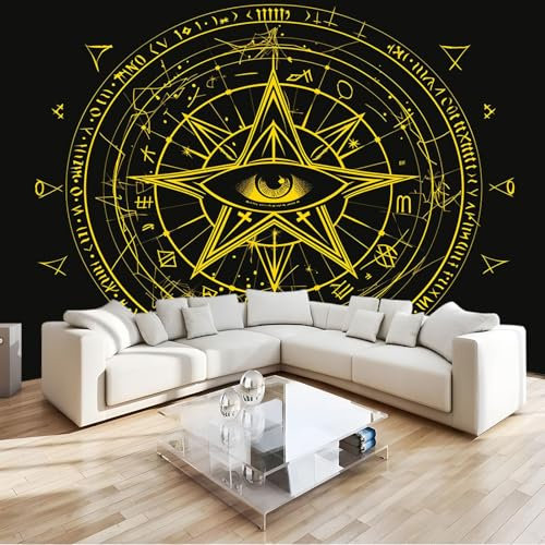 Murale Photo Papier Peint 250 x 175 cm Intissé Tableaux Poster Mural Tapisserie Logo Pentagramme Yeux Papier Peint Panoramique Noir Salon Maison Décorative Tenture Appartement