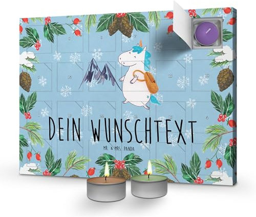Mr. & Mrs. Panda Personalisierter Duftkerzen Adventskalender Einhorn Bergsteiger - Personalisierte Geschenke, Abenteuer, Berge, Unicorn, Reisen, Einhörner, Urlaub