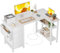 BEXEVUE Small L Shaped Desk with 4 Drawers and Power Strips, 120cm Comuputer Desk with Fabric Storage Drawers, Reversible Home Office Writing Desk for Small Spaces, White