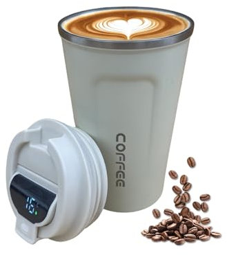 Travel Mug 510ml – Insulated Coffee Cup with LED Temperature Display, Reusable Leakproof Stainless Steel Tumbler for Hot & Cold Drinks, Car-Friendly Coffee Mug (White)