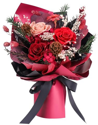 Konservierte Blumen Bouquet, Rot Ewige Rose Einschließlich Vase, Home Decor Natürliche Echte Rose Dauert 1-3 Jahre, Valentinstag Muttertag Jubiläum Weihnachten Geschenke für Frauen