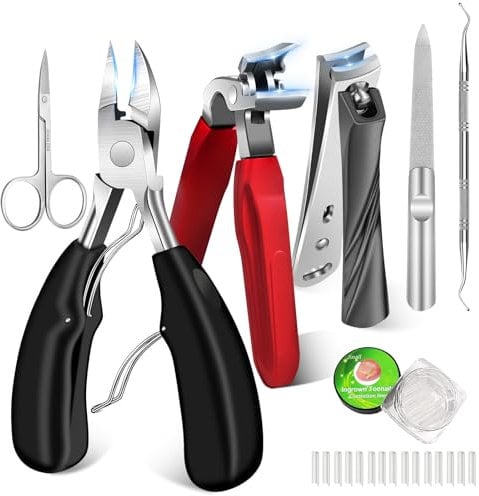 DUAIU 7 Pcs Toenail Clippers for Thick Toenails for Seniors Angled Head Large Slanted Toe Nail Clippers Set for Men Heavy Duty Ingrown Toenail Clippers with Wide Jaw Sharp Nail Cutter with Long Handle