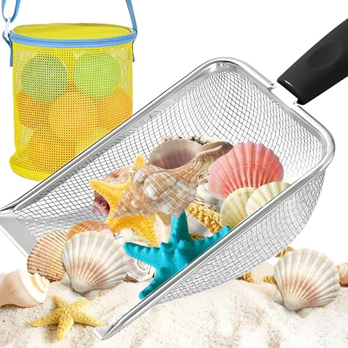 pelle de plage jaune avec sac de plage en maille pour ramasser coquillages | pelle de plage jaune avec sac de plage en maille pour ramasser les coquillages filtre à sable pour ramasser les coquillages