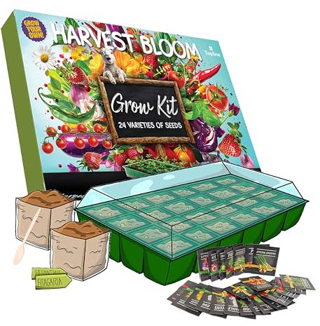 Vegetable Grow Your Own Kit for Gardening Gifts - Harvest Bloom 24 Varieties of Vegetable Seeds, Greenhouse, Plant Markers, Spoon & Soil. Great Garden Gifts for Women, Christmas Gifts for Mum
