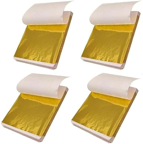 BetterJonny 400 Blatt Imitation Blattgold Blattgold Goldpapier Pack er Blattgoldblätter zum Nagelkunst, Backen, Torten Dekorfolie,Basteln,Blattmetall, Blattgold Acrylmalerei (8.5x8.5cm)