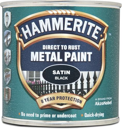 ASA® Hammerite Direct to Rust Metal Paint | Quick Drying | Up to 8 Years Protection | Satin Black | 250ml