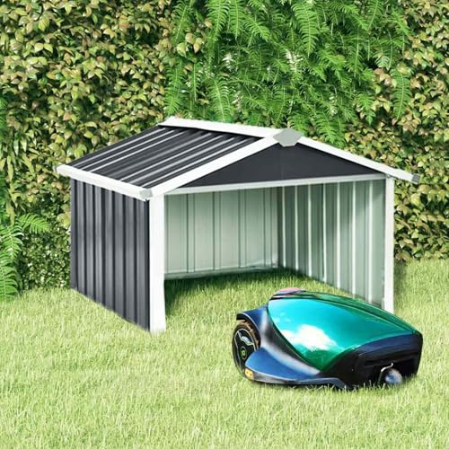 Gecheer Rasenmäher-Garage 92x97x63 cm Verzinkter Stahl Anthrazit Stabil und wetterfest für Rasenroboter Selbstfahrend Platzsparend