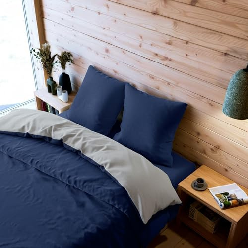 Wolkenfeld Biber Bettwäsche 220x240 + 2X 80x80cm Flanell – 3-teilige Winter Bettwäsche Baumwolle –Fein-Flanell bettwäsche – warm und atmungsaktiv –OEKO-TEX zertifiziert, Made in Germany, Hellgrau-Blau