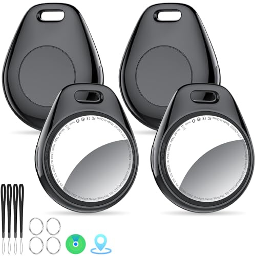 Tukio® Air Tracker Tags Schlüsselfinder 4er Pack Schwarz, Koffer Tracker Kompatibel mit Apple Wo ist? (Nur iOS), 5.3 Bluetooth Key Finder für Gepäck/Schlüsselfinder/Brieftasche, Austauschbarer Akku