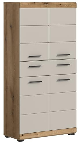 furnling Midischrank Scott, Matte Kaschmir Front, 1 Schublade, 4 Türen, Badschrank mit 2 verstellbaren Einlegböden, Breite 74 cm, Korpus Evoak Oak